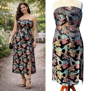 Olia Jacquard Strapless Midi Dress XL Black Multi Floral NWT Ganni Style
